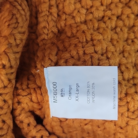 Women's Thick Knitted Orange Sweater with Round Neck - Picture 12 of 15